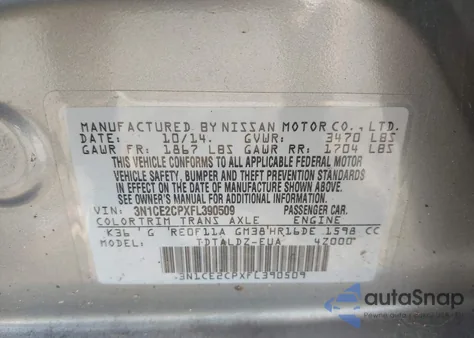 2015 Nissan Versa Note Sv from USA, damaged, VIN 3N1CE2CPXFL390509